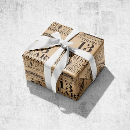 RUSPEPA Birthday Wrapping Paper Roll, Mini Roll, Black 13 Years Design Kraft Gift Wrap Paper Great for Birthday, Party, Holiday, 17 inches x 16.4 feet, 13th Birthday - color: 13th Birthday