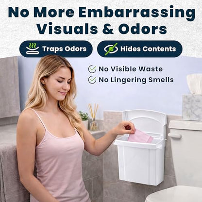 Alpine Sanitary Napkin Receptacle - Feminine Hygiene Disposal Container, Wall Mounted Trash Can with Odor Control Seal & Installation Hardware (White) - color: White