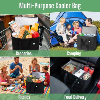 VENO 3 Pack Cooler Bag Insulated Grocery Bags for Food Delivery Heavy Duty - color: Black, size: 3 Pack