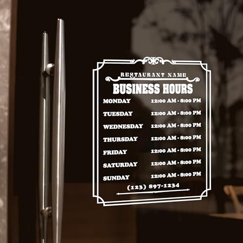Personalized Business Hours Decal for Storefront, Glass Door & Window Sign - color: DES-9