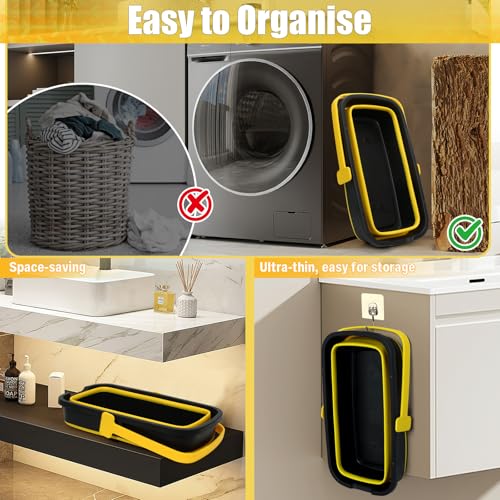 Collapsible Mop Bucket for Cleaning with Handle, Square Foldable Bucket - color: Grey Yellow