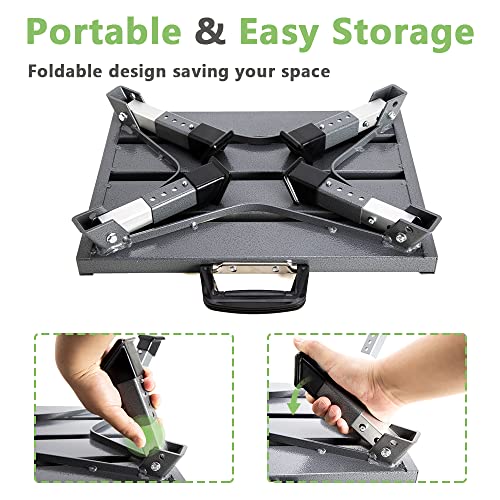 Aluminum RV Step Stool, 4-Level Adjustable Folding, Gray - color: Gray+reflective Yellow