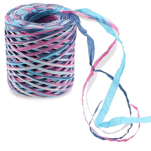 393 Feet Raffia Paper Ribbon, Blue White Pink Navy Blue - color: 4 color-blue white pink navy blue