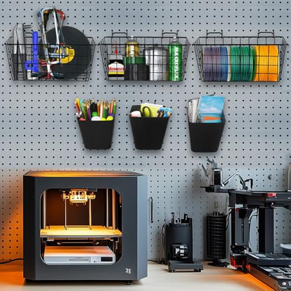 Pegboard Basket Organizer Set, 6 Pack Peg Board Baskets & Bin Cups (Black) - color: Black & Black