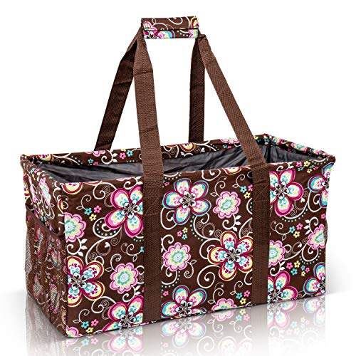 Extra Large Utility Tote Bag - Oversized Collapsible Beach Bag - Brown Daisy - color: Brown Daisy