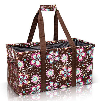 Extra Large Utility Tote Bag - Oversized Collapsible Beach Bag - Brown Daisy - color: Brown Daisy