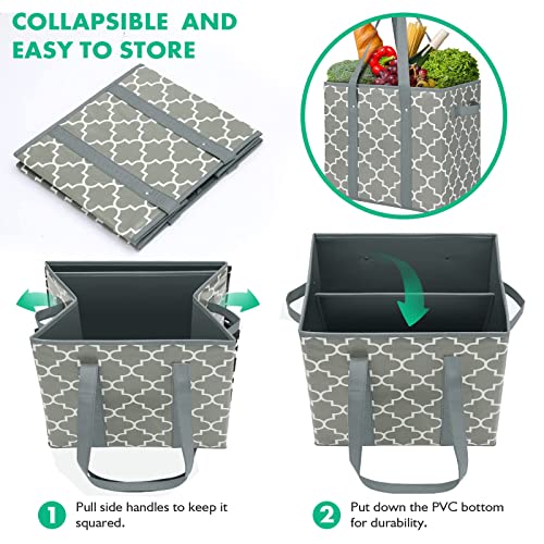 Reusable Grocery Bags 4-Pack Foldable Washable Large Storage Basket, Grey - color: Grey, size: 4 Pack