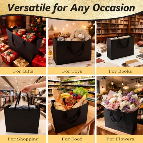 Addblu 3 Pack Extra Large Black Gift Bags with Handles & 9 Tissue Papers - color: Extra Large - 3Pcs