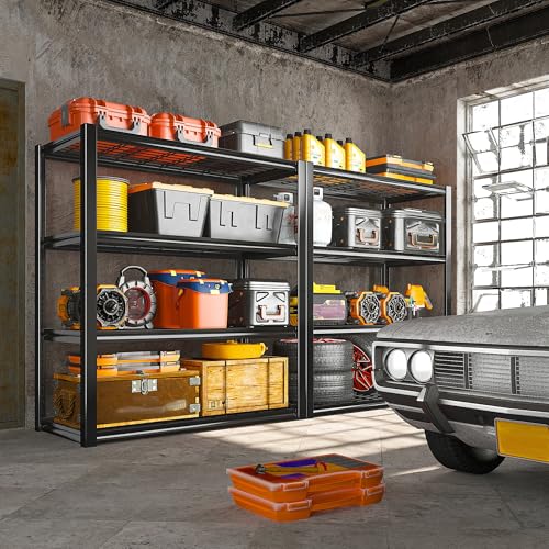 REIBII 40" W Storage Shelves with Wire Mesh Panels for Garage Organization - color: Black