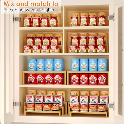 2 Sets DIY Bamboo Can Organizer for Pantry, 3-Tier 6-Piece Can Display Rack