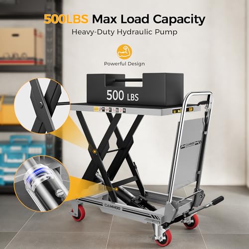 CAMMOO Hydraulic Lift Table Cart, 500 lb Foldable Scissor Lift, Gray - size: 500lbs Gray