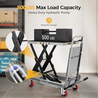 CAMMOO Hydraulic Lift Table Cart, 500 lb Foldable Scissor Lift, Gray - size: 500lbs Gray