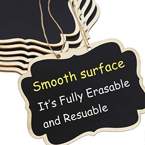 Hanging Chalkboard Signs 6.3''x4.7'' Wooden Reusable Smooth Surface Small Chalk Boards Double-Sided Little Labels for Food Pantry Beverage Baskets (Black, Pack of 6pcs)