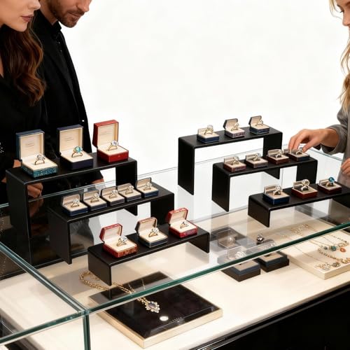 6 PCs 9 Inch Black Acrylic Display Risers 3 Tier Stand - color: Black 6 PCs