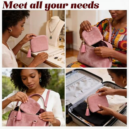 Small Travel Jewelry Pocket Case with Zipper for Women - color: Pink