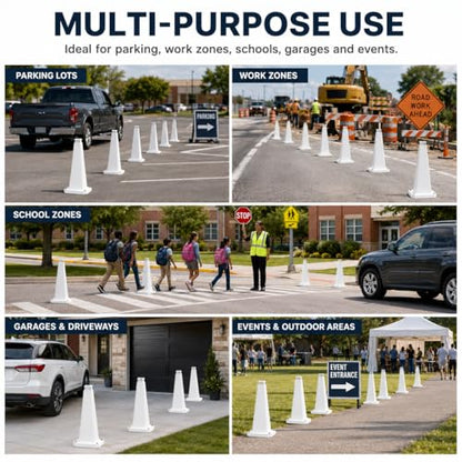 BESEA 3 Pack 36 Inch White Traffic Cones with Weighted Base - color: White, size: 36INCH