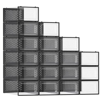 SONGMICS Shoe Boxes, Clear Plastic Sneaker Box, Pack of 18 - color: Transparent + Black, size: L-18pcs
