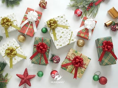 HUIHUANG Red Christmas Pull Bows for Gift Wrapping 4"x8" Red Christmas Bows - color: Red, size: 1 Pack (12 bows, 4 in x 8 in)