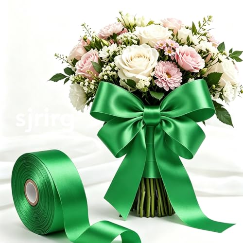 1-1/2 Inch Green Satin Ribbon 50 Yards Single Face Polyester - color: Green, size: 1-1/2 inch