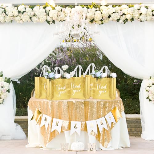 Sweetude 30 Thank You Non Woven Gift Bag, 11 x 12 x 5 Inch, Gold - color: Gold, size: 11 X 12 X 5 Inch