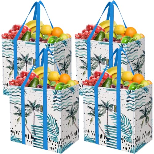 BALEINE 4 PK Grocery Bags Reusable Shopping Bags with Reinforced Bottom, Heavy Duty Foldable Tote Bags (Island Breeze) - color: Island Breeze, size: 4 PK