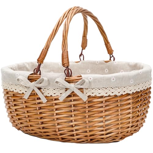 Good GAIN Wicker Picnic Basket w/Fold Handles,Willow Empty Baskets,Cream - color: White