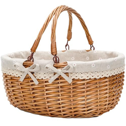 Good GAIN Wicker Picnic Basket w/Fold Handles,Willow Empty Baskets,Cream - color: White