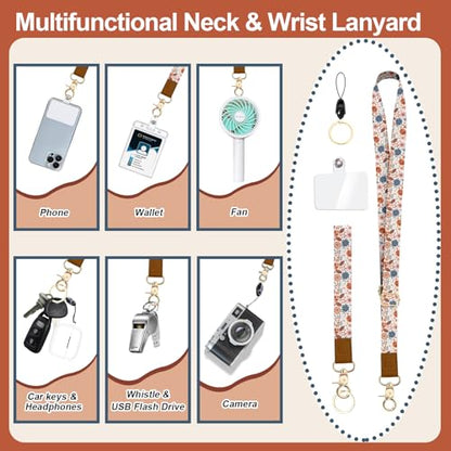 Floral Lanyard Wallet & ID Badge Holder, Cute RFID Women ID Badge Wallet for Women, Credit Card Holders with Zipper Pocket Keychain Phone Lanyard Wrist Strap for Teacher Nurse Gifts, Autumn Flowers - color: Autumn Flowers Leaves