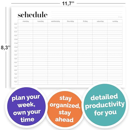 Weekly Schedule Pad, Tear Off Undated Weekly Planner Notepad, A4 Size (8,3" X 11,7"), Premium Thick Paper with Cardboard Back Support, Desk Planner by Hadigu