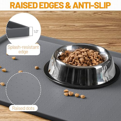Hubulk Dog Feeding Mat,100% Waterproof Food Grade Silicone Pet Food and Water Bowl Placemat,Dishwasher, High Raised Edge to Prevent Spills,Nonslip Tray to Stop Messes on Floor (32"x24"x1.0", Grey) - color: Grey, size: 32"l X 24"w