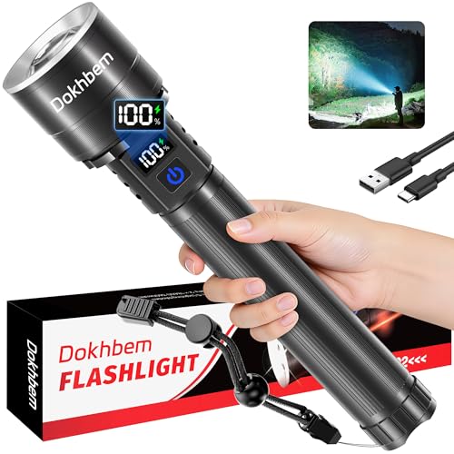 Rechargeable LED Flashlight 90000 High Lumens, Super Bright Flashlight LCD Digital Display Flash Light with 5 Modes & Waterproof, Powerful Handheld Flashlight for Camping Emergencies - size: 1PACK