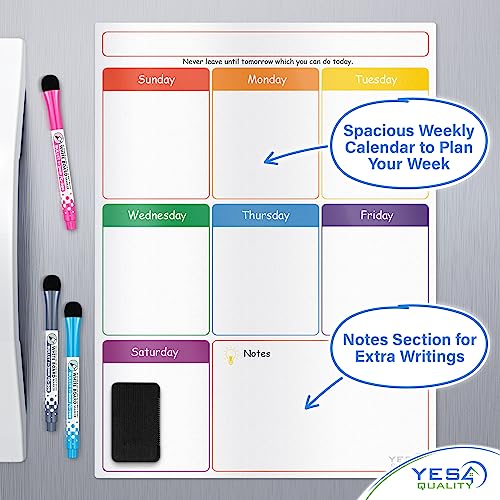 Magnetic Dry Erase Calendar 16x12 for Fridge with 3 Markers & Eraser - style: White Weekly Calendar