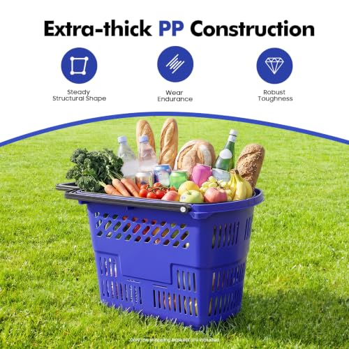 6PCS Rolling Shopping Carts with Wheels and Handles, 35L Portable Plastic Shopping Basket Set Grocery Cart for Supermarket, Retail Store, Bookstore, Laundry, Garage (Blue)