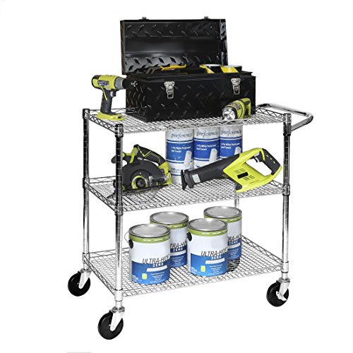 Seville Classics UltraDurable NSF Commercial Heavy Duty Metal Rolling Utility Cart, w/ Steel Shelves, Handle Bar for Restaurant, Garage, Warehouse, Kitchen, Office, Top Shelf (36"W x 18"D) - color: Steel, size: 36" W x 18" D