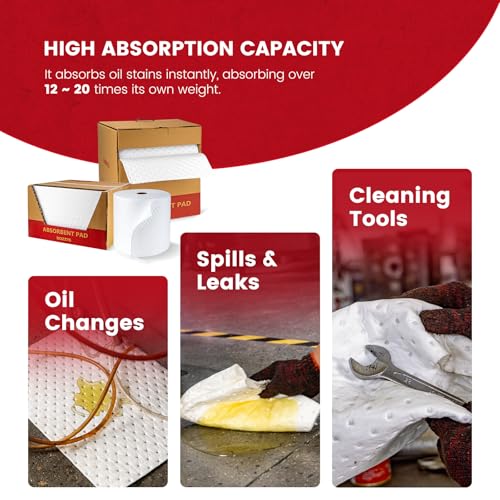 Oil Absorbent Pads 100-Pack | 16"x20" Oil-Only Spill Mat | Industrial Spill Control for Oil & Fuel(32 Gal/Box) | Repels Water Absorbing Sheets - color: 100pack 4mm Thickened/ Oil-Only Pads(16"x20")