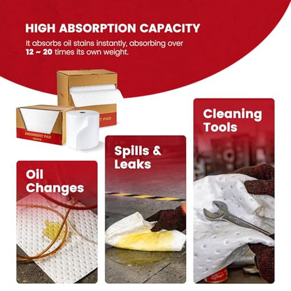 Oil Absorbent Pads 100-Pack | 16"x20" Oil-Only Spill Mat | Industrial Spill Control for Oil & Fuel(32 Gal/Box) | Repels Water Absorbing Sheets - color: 100pack 4mm Thickened/ Oil-Only Pads(16"x20")
