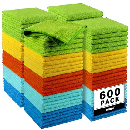 AIDEA Microfiber Cleaning Cloth, 600PK, Microfiber Towels for Cars, 12×12" - color: Yellow Blue Green, size: 600PK