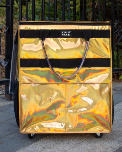 Reusable Grocery Bag with Wheels, Large Glitter Gold Rolling Tote - color: Glitter Gold, size: Large