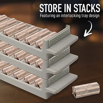 Heavy Duty Dollar Coin Tray with Coin Wrappers - Tray Holds Up to $200 Per Tray – Stackable Organizer for Coin Rolls and Loose Change - for Retail, Business, Personal Use - size: Dollar (1 Tray)