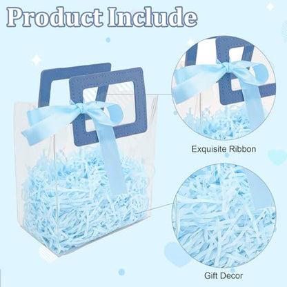 KEUKORZ 12 PCS Blue Clear PVC Gift Bags with Handles Reusable Transparent - color: Blue