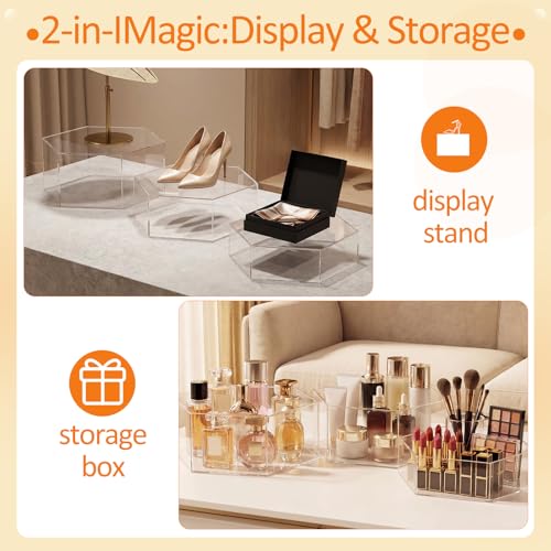 3 Pack Large Clear Acrylic Buffet Risers 14” 13” 12” Hexagonal - color: Clear, style: Hexagonal