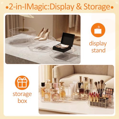 3 Pack Large Clear Acrylic Buffet Risers 14” 13” 12” Hexagonal - color: Clear, style: Hexagonal