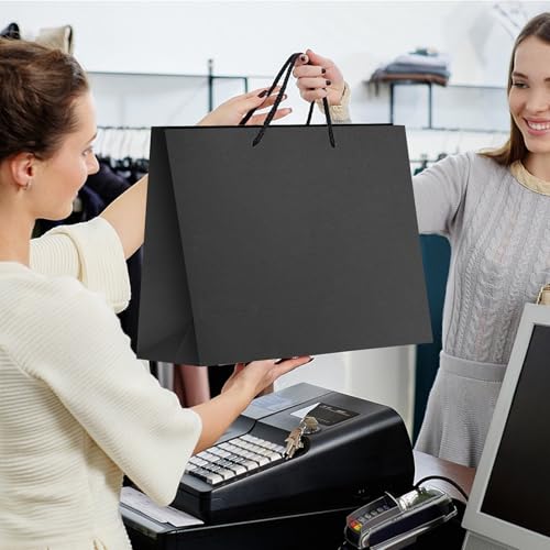 MUIIGOOD Gift Bags With Handles Paper Gags Medium Bulk For Party Shopping Birthday Wedding (3Pcs Black-35 * 26 * 13cm)