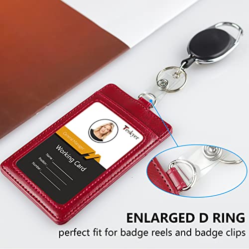 Teskyer Leather ID Badge Holder with Lanyard, Vertical Wine Red - color: Wine Red, size: Vertical