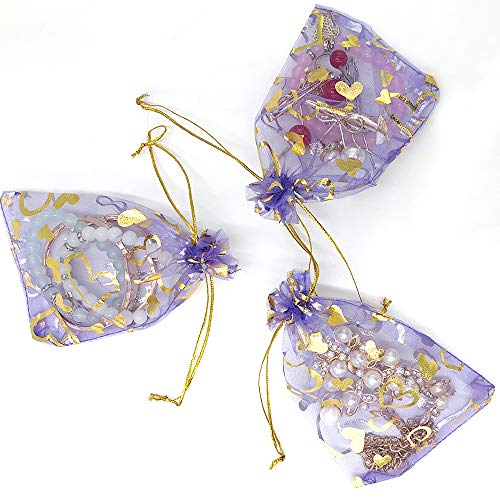 Stratalife 4"x6" Heart Organza Bags with Drawstring, 50PCS - color: 50PCS Heart Purple 4x6