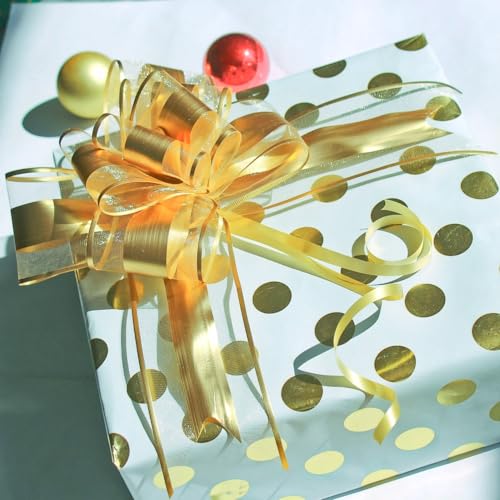 WEWILUCK Large Gold Pull Bows for Gift Wrapping, 8 Inch, 10 Pack, Gifts - color: Glossy-Gold, size: 8 Inch - 10 Pack