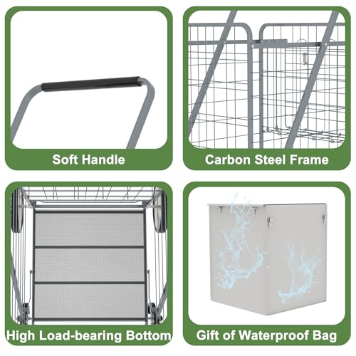 Heavy Duty Folding Shopping Cart for Groceries, Super Huge Grocery Carts - size: Super Huge-Grey 36Gal