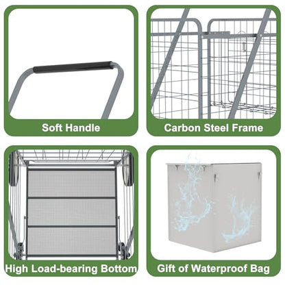 Heavy Duty Folding Shopping Cart for Groceries, Super Huge Grocery Carts - size: Super Huge-Grey 36Gal