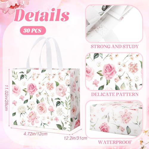 Abbylike 30 Pcs Pink Flower Gift Bags Bulk Reusable Tote Bags Bulk - style: Pink Flower