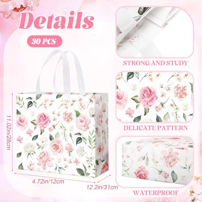 Abbylike 30 Pcs Pink Flower Gift Bags Bulk Reusable Tote Bags Bulk - style: Pink Flower